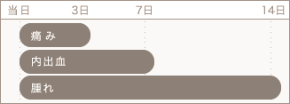 当日 3日 7日 14日: 痛み 内出血 腫れ